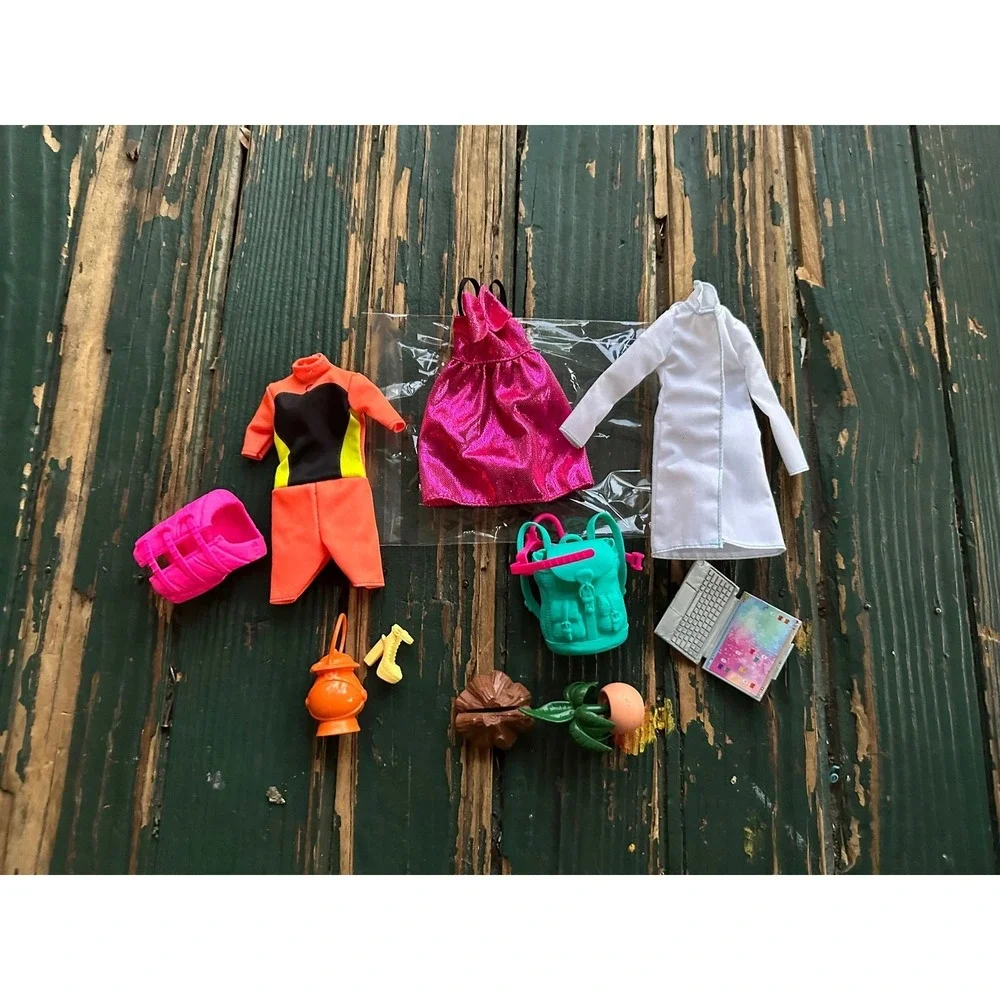 Barbie‎ Doll Clothes Accessory Lot Lab Coat Pink Dress Wetsuit Backpack Laptop